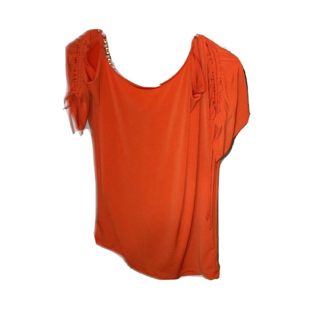 Michael Michael Kors Womens Cold Shoulder Top Size Medium Orange Chain Detail